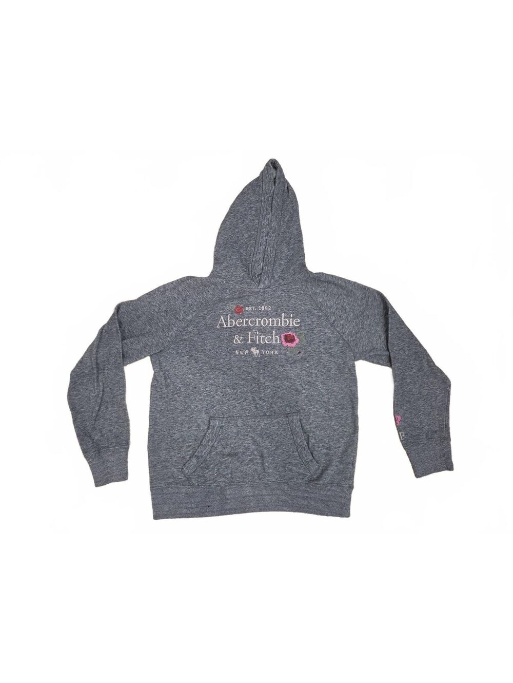 Abercrombie Kids Heather Gray Logo Graphic Pullover Hoodie Size 13/14